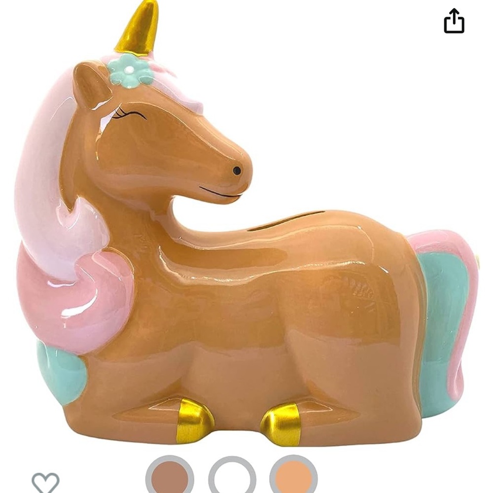 New in box ceramic unicorn bank.